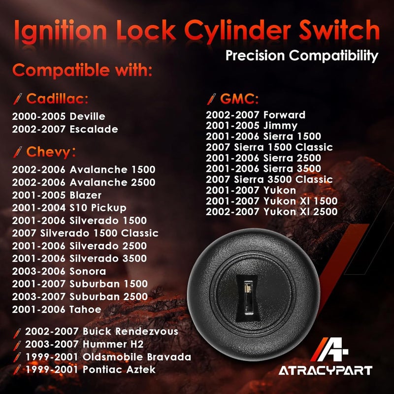 ATRACYPART Ignition Lock Cylinder Switch with Keys, Compatible with 1999-2007 Chevy Silverado Avalanche Tahoe Suburban GMC Sierra Yukon Buick Hummer Bravada Pontiac Vehicles, Replace#: US-312L - Image 3